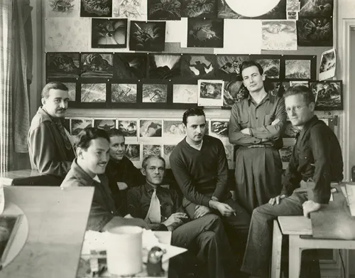 Bill Peet (second from right) with colleagues during the Fantasia production period, c.1940