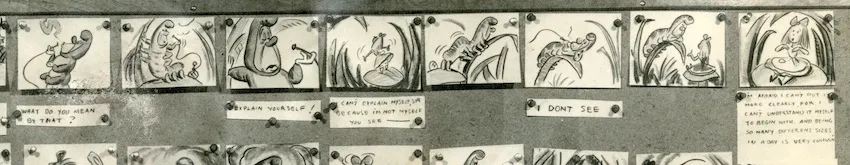 Bill Peet story sketches of the Caterpillar for Alice in Wonderland