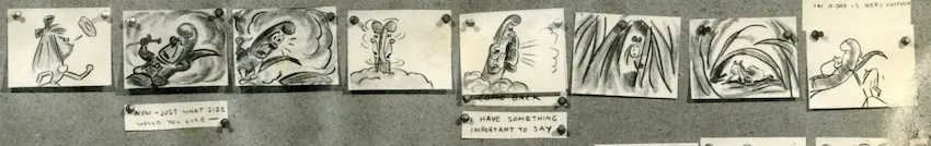 Bill Peet story sketches of the Caterpillar for Alice in Wonderland