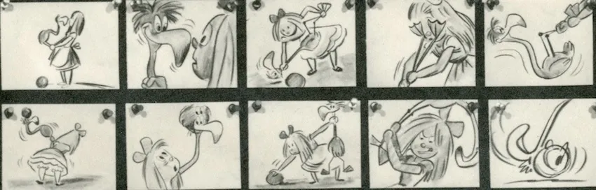 Queen's croquet game, story sketch by Bill Peet, c.1950