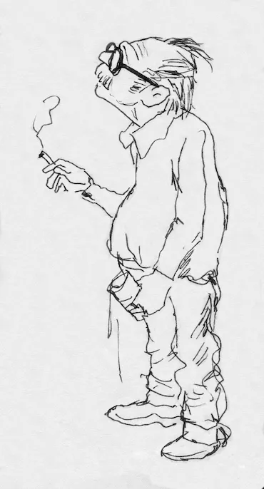 A self-portrait by animator Aurie Battaglia from a letter to Bill Peet