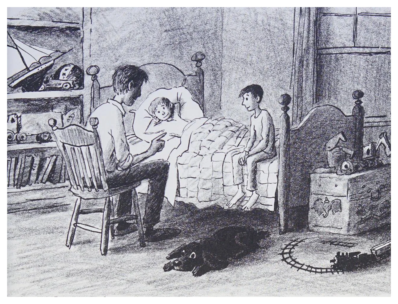 Bill tells a bedtime story to his two sons