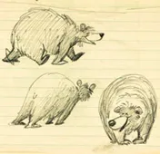 A character study of Baloo the bear, developed by Bill Peet for The Jungle Book