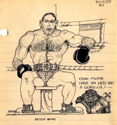 'Battlin' Biffo', an early boyhood drawing by Bill Peet