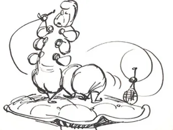 A character study of the hookah-smoking Caterpillar from Alice in Wonderland, by Bill Peet