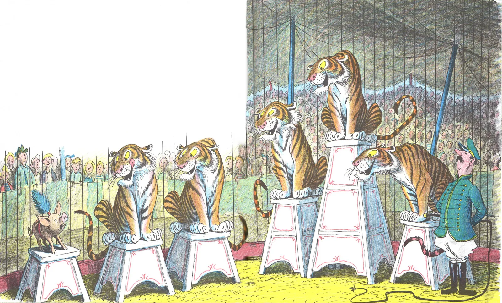 Chester performs with the circus tigers before a packed tent