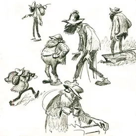 Chester encounters circus bums: illustration detail