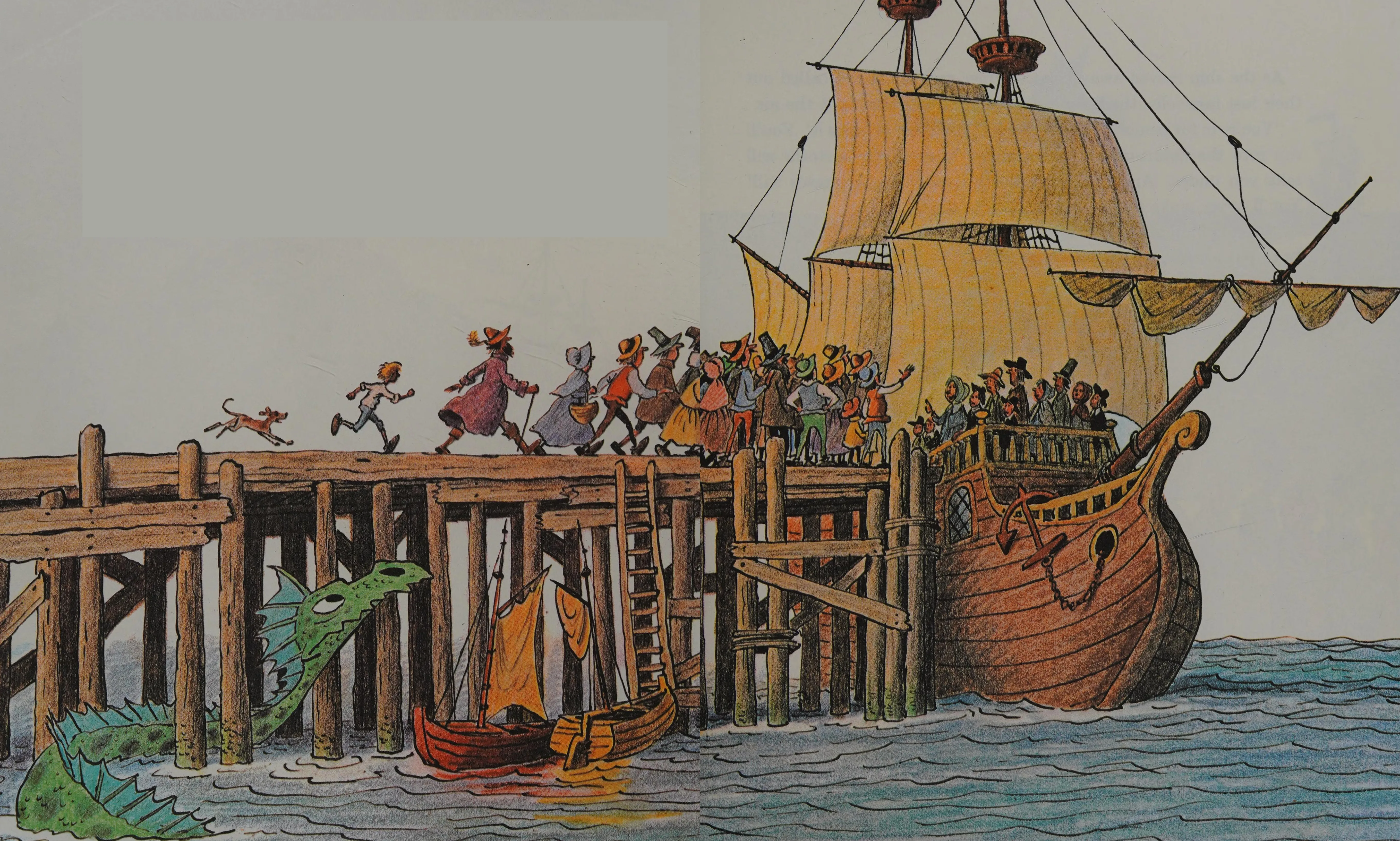 The passengers crowd aboard the Primrose as Cyrus looks on