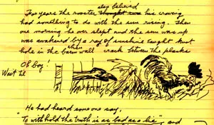 A yellow legal pad used to plan Cock-a-Doodle Dudley