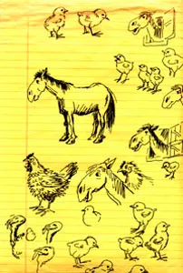 A yellow legal pad used to plan Cock-a-Doodle Dudley