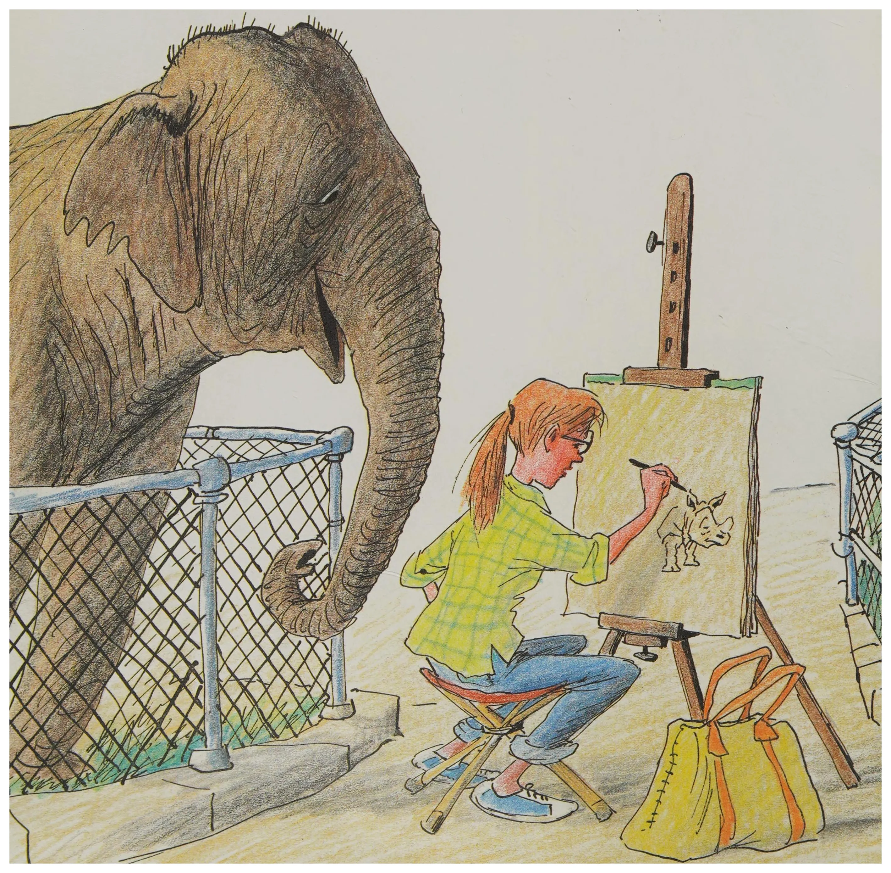 Eleanor watches the girl paint at her easel