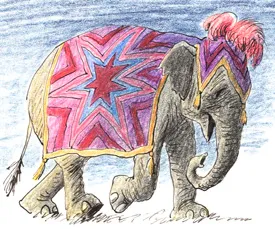 An illustration of Eleanor the elephant, from the picture book Encore for Eleanor