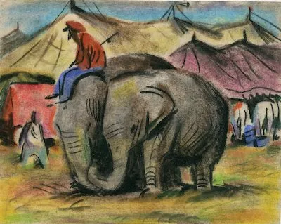 Color sketch of elephants by Bill Peet