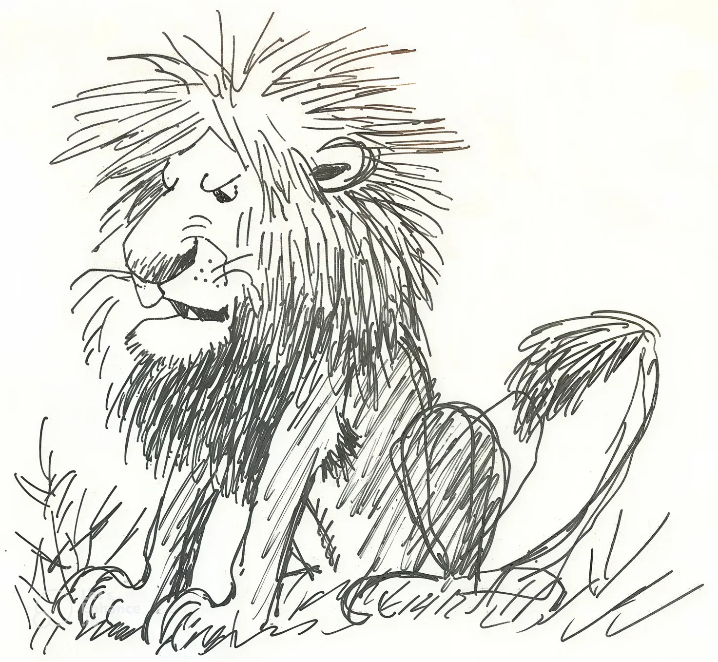 An illustration of the aging lion Eli, from the picture book Eli