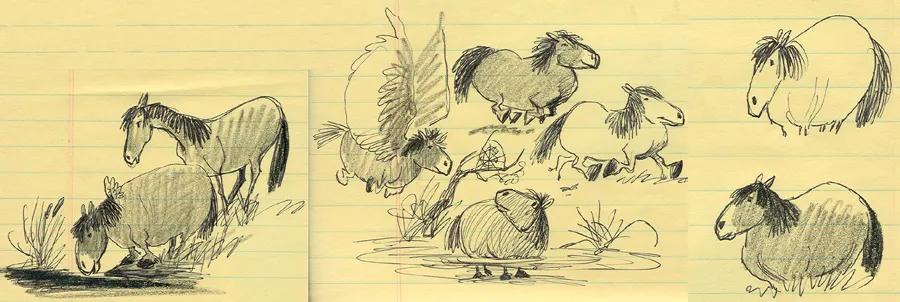 Flying horses story sketch by Bill Peet for the Pastoral Symphony sequence in Fantasia (1940)