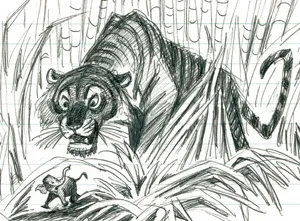 Goliath II, the five-inch-tall elephant, story art by Bill Peet (1960)