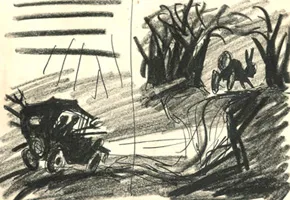 Harold and the car chase: preliminary sketch
