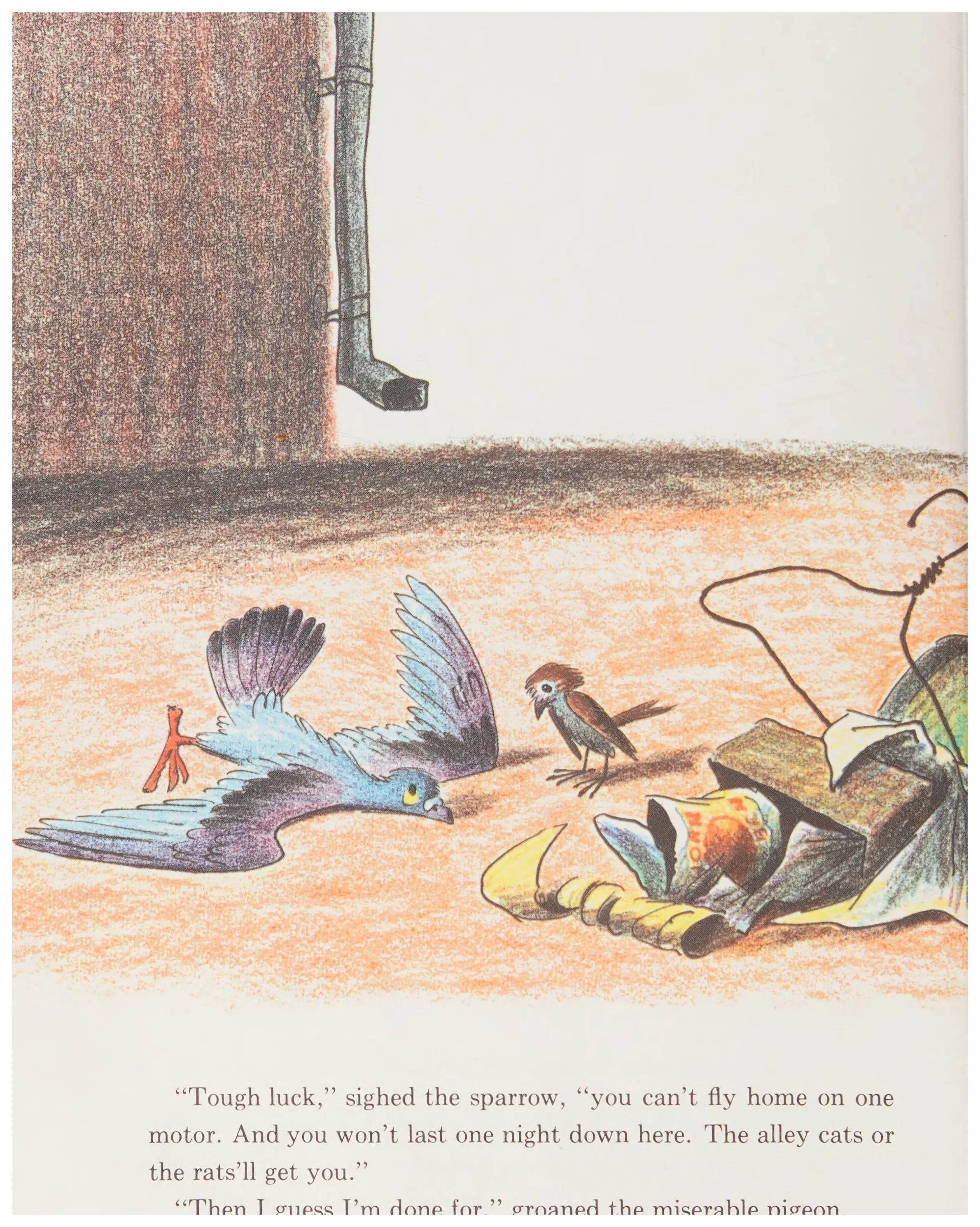 Grounded with a broken wing, Homer despairs on the pavement