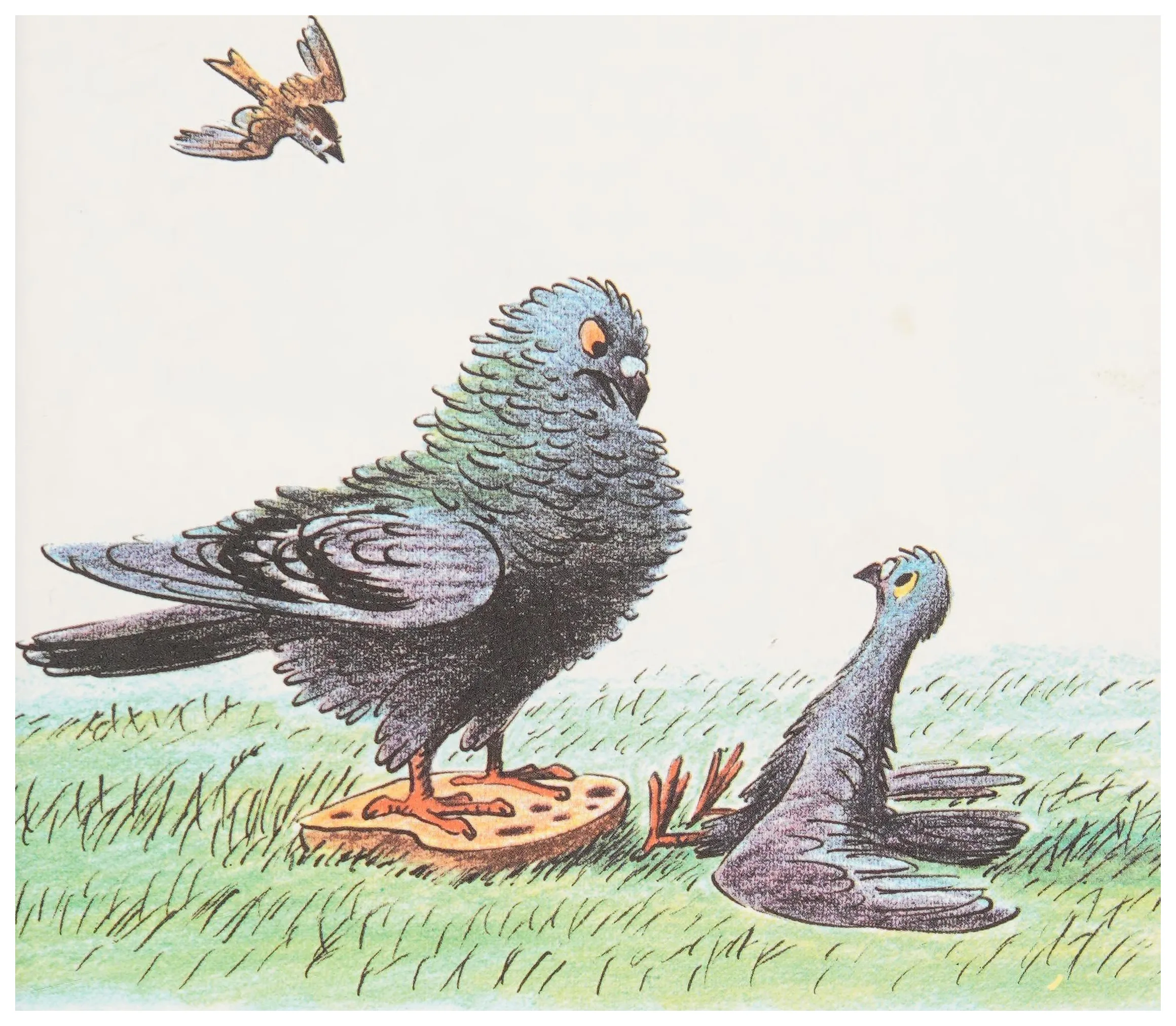 A tough city pigeon bullies Homer away from the bread