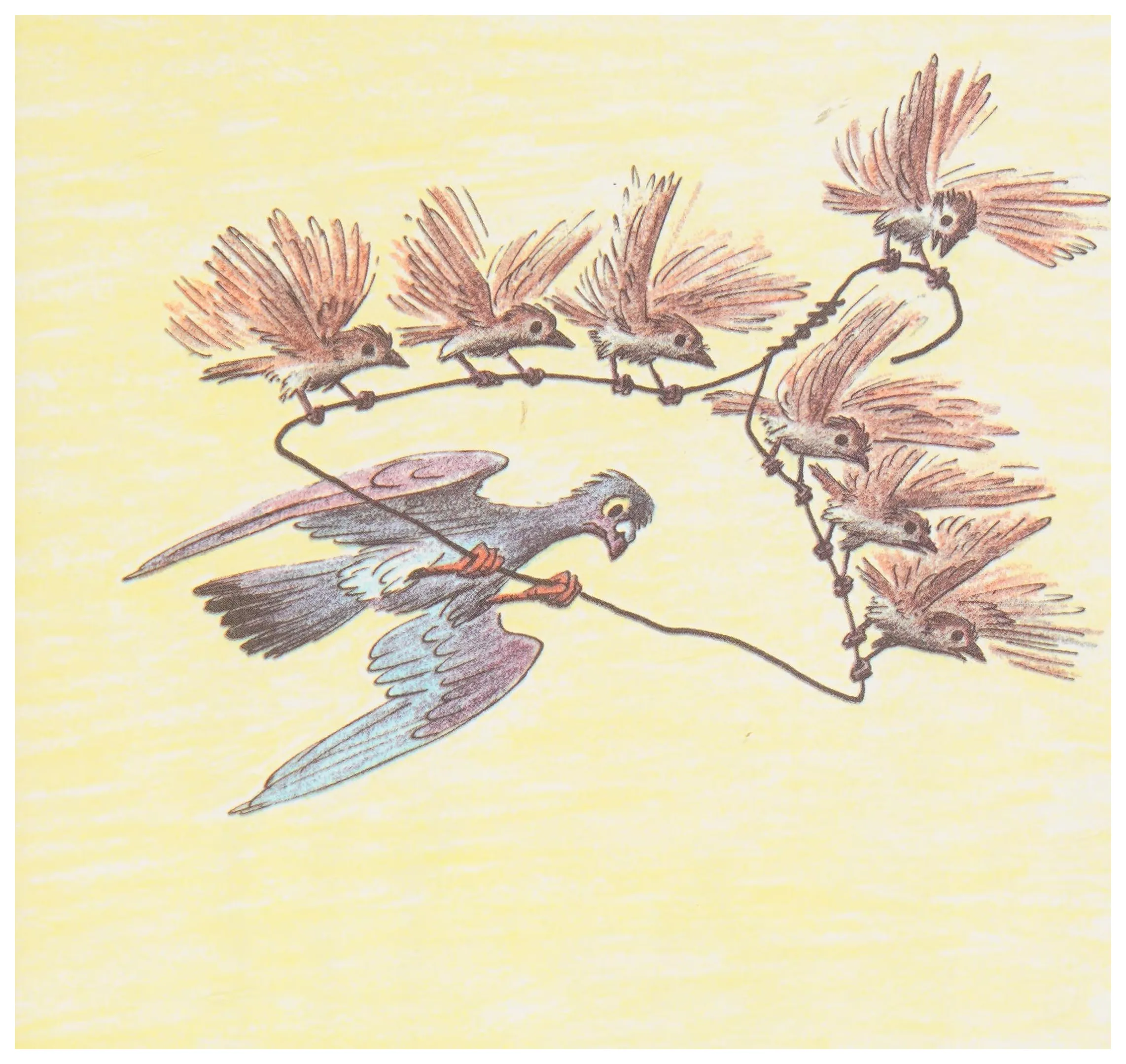 The sparrows fly Homer home on the coat-hanger plane