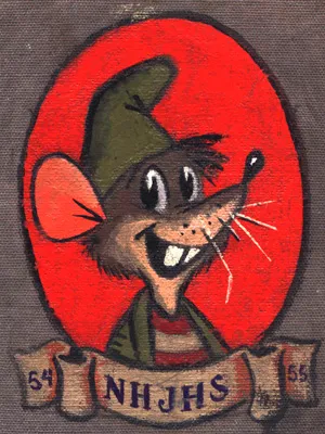 Jaq the mouse, portrait painted on Bill Jr.'s school notebook, c.1950