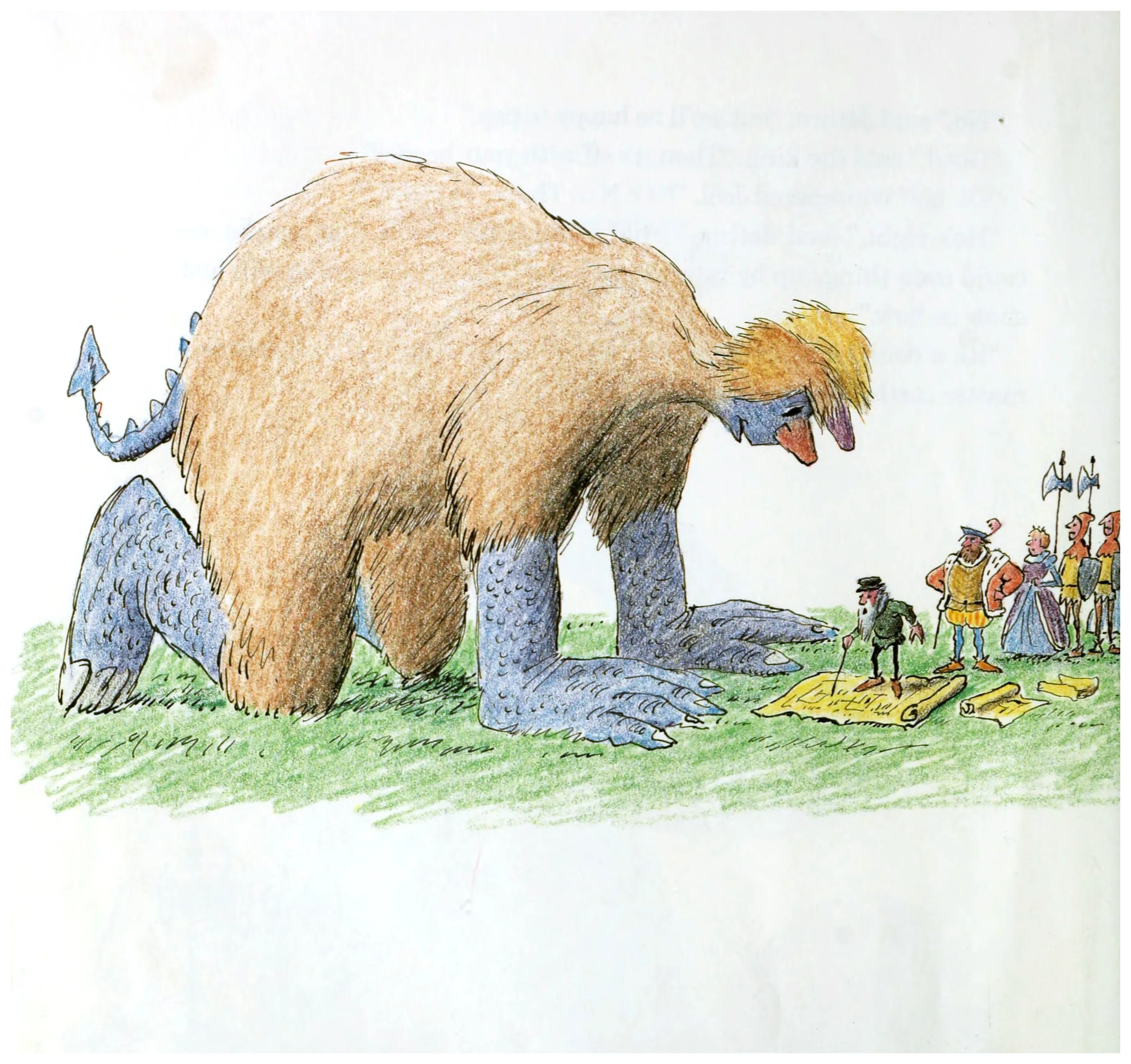 Fabian spreads out the castle plans for the troll to see