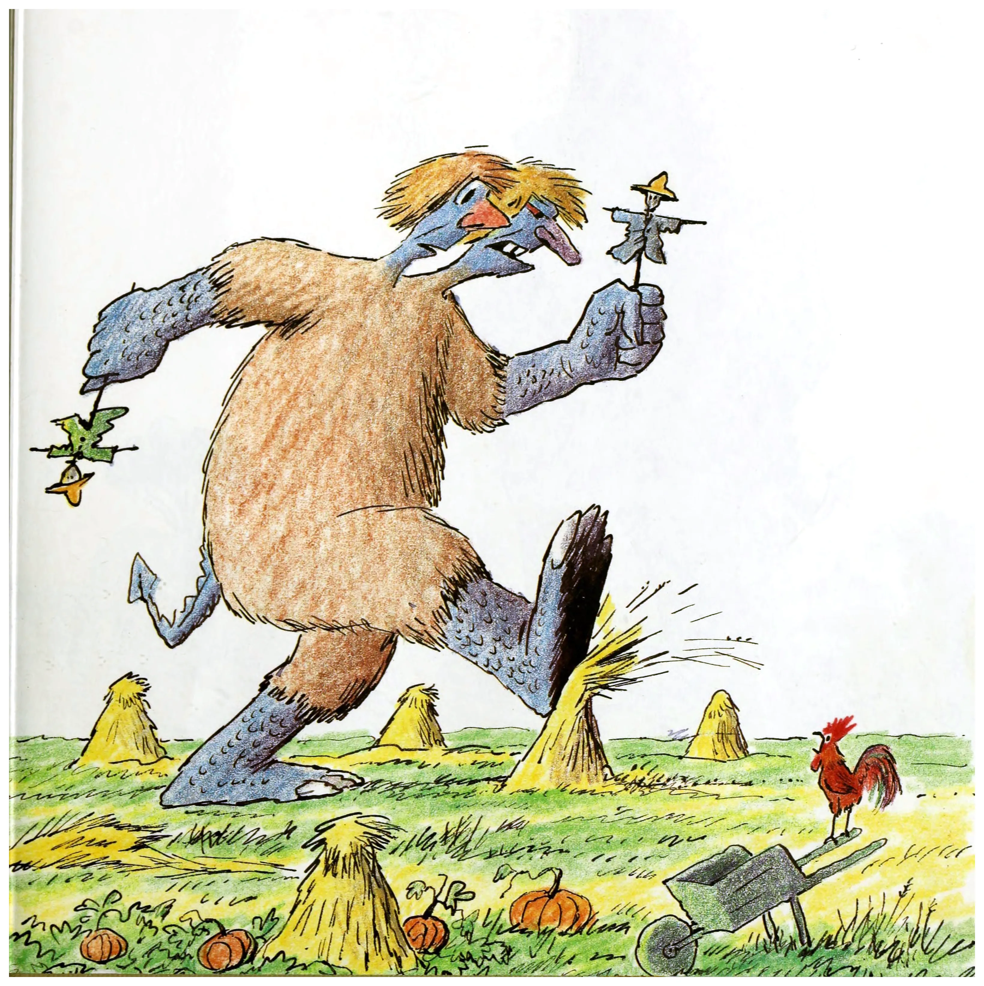 Only a feisty little red rooster dares to stand its ground