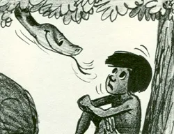A story sketch of the python Kaa coiling around the boy Mowgli, from The Jungle Book