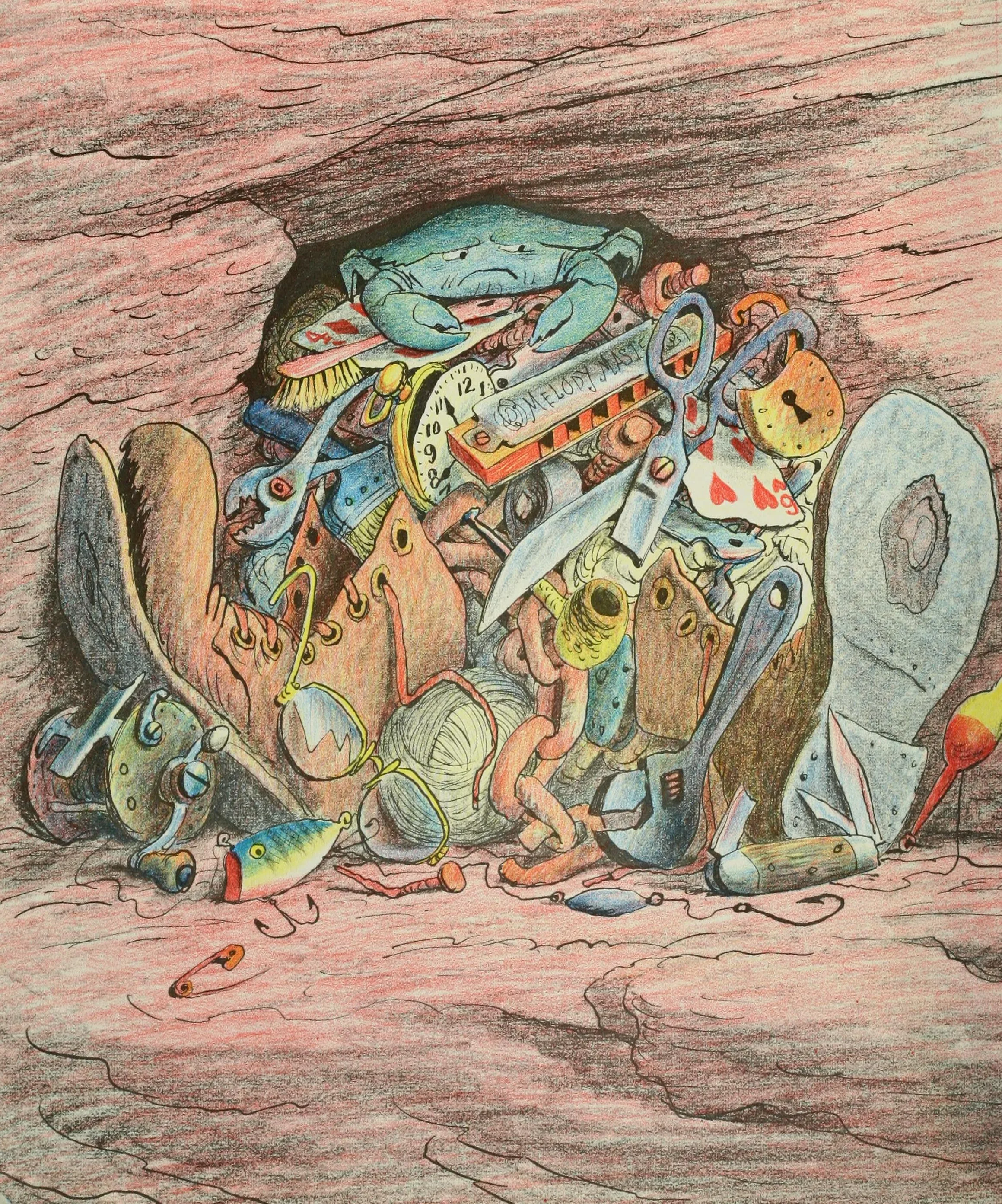 Kermit's hoard of pilfered treasures piled in his cave