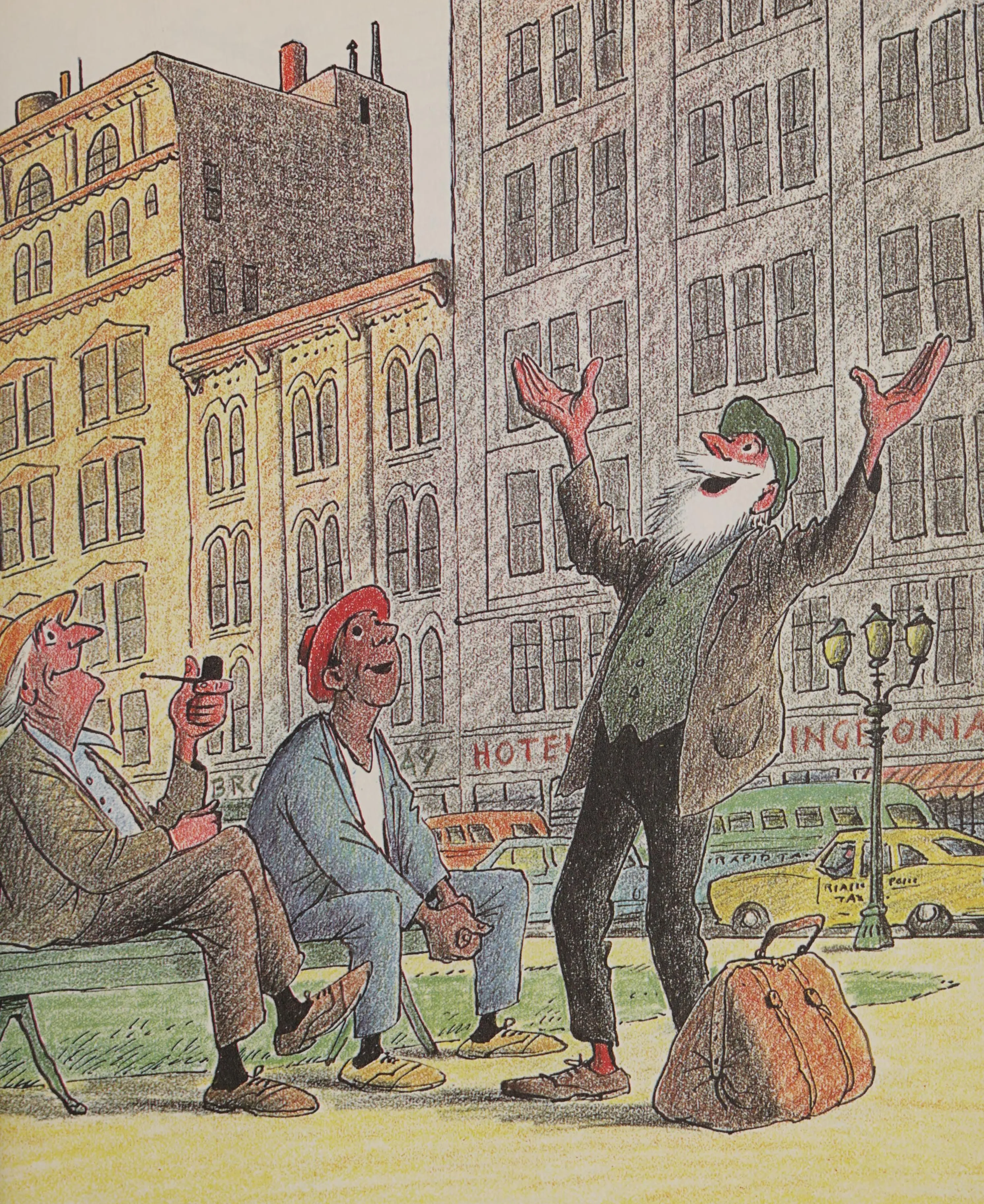 City men swap stories on the sidewalk