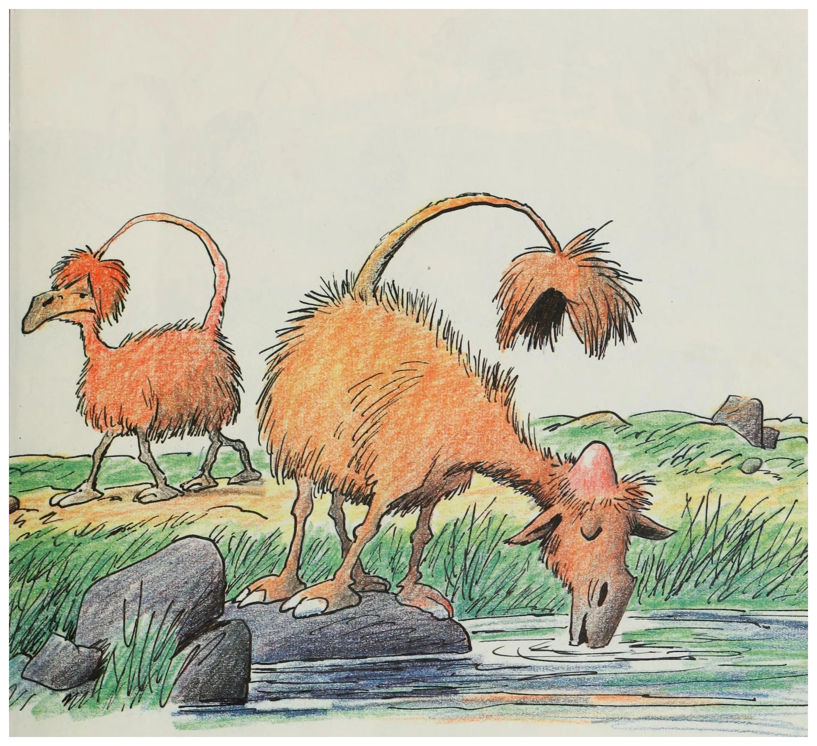 The Mopwoggins hide their bare heads under their tufted tails