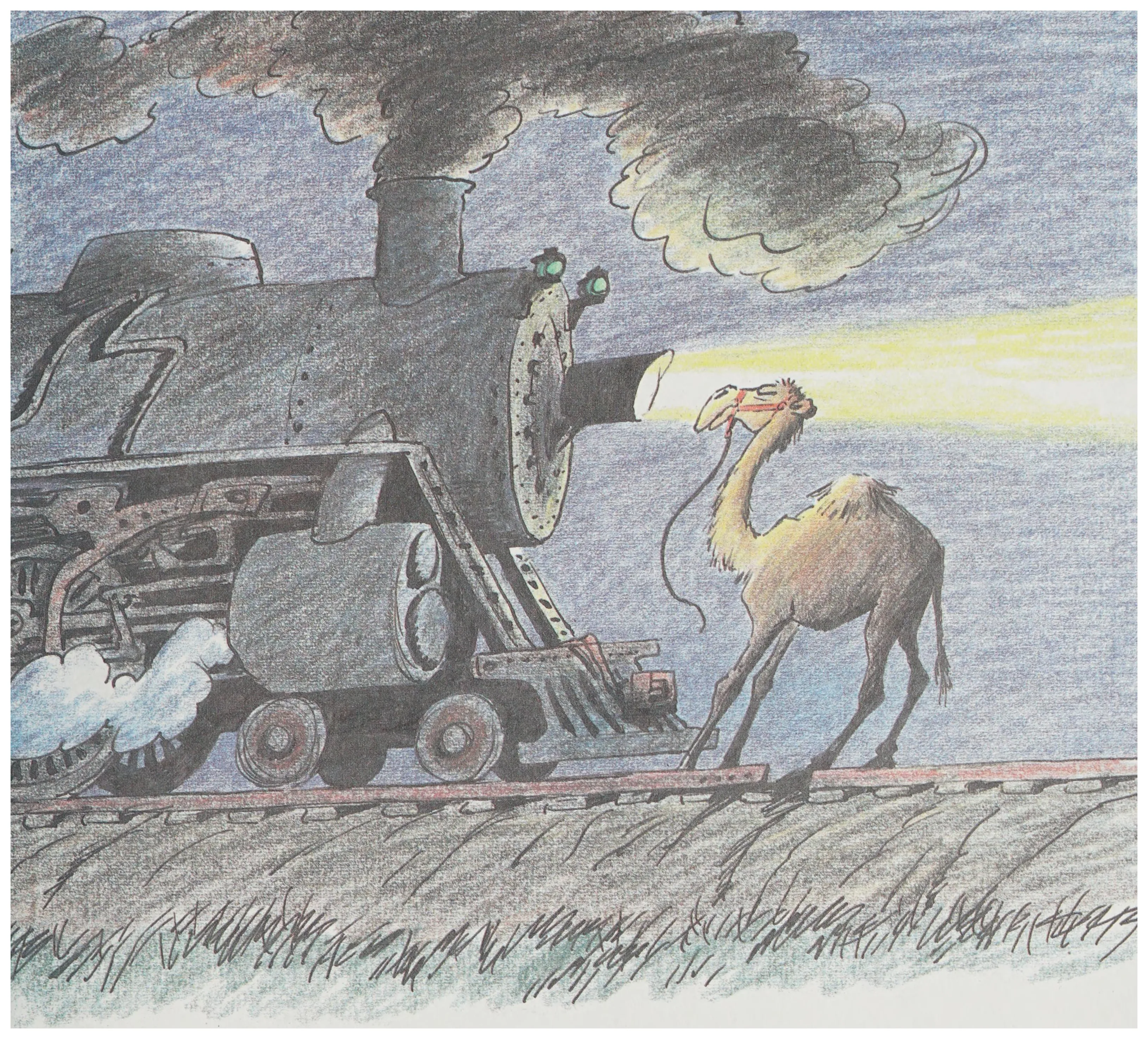 Pamela stands on the track before the oncoming train