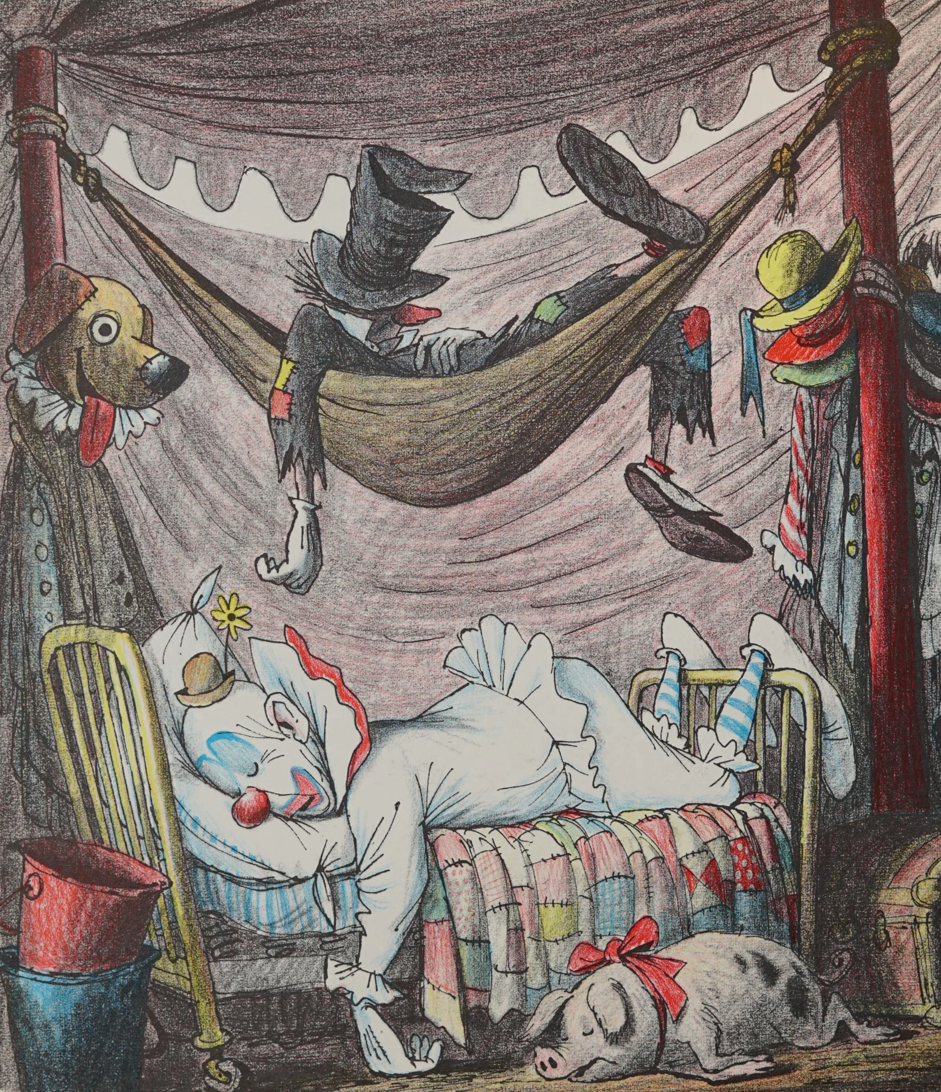 The clowns fast asleep in their tent