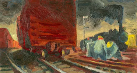 The railroad yard: color sketch for an oil painting