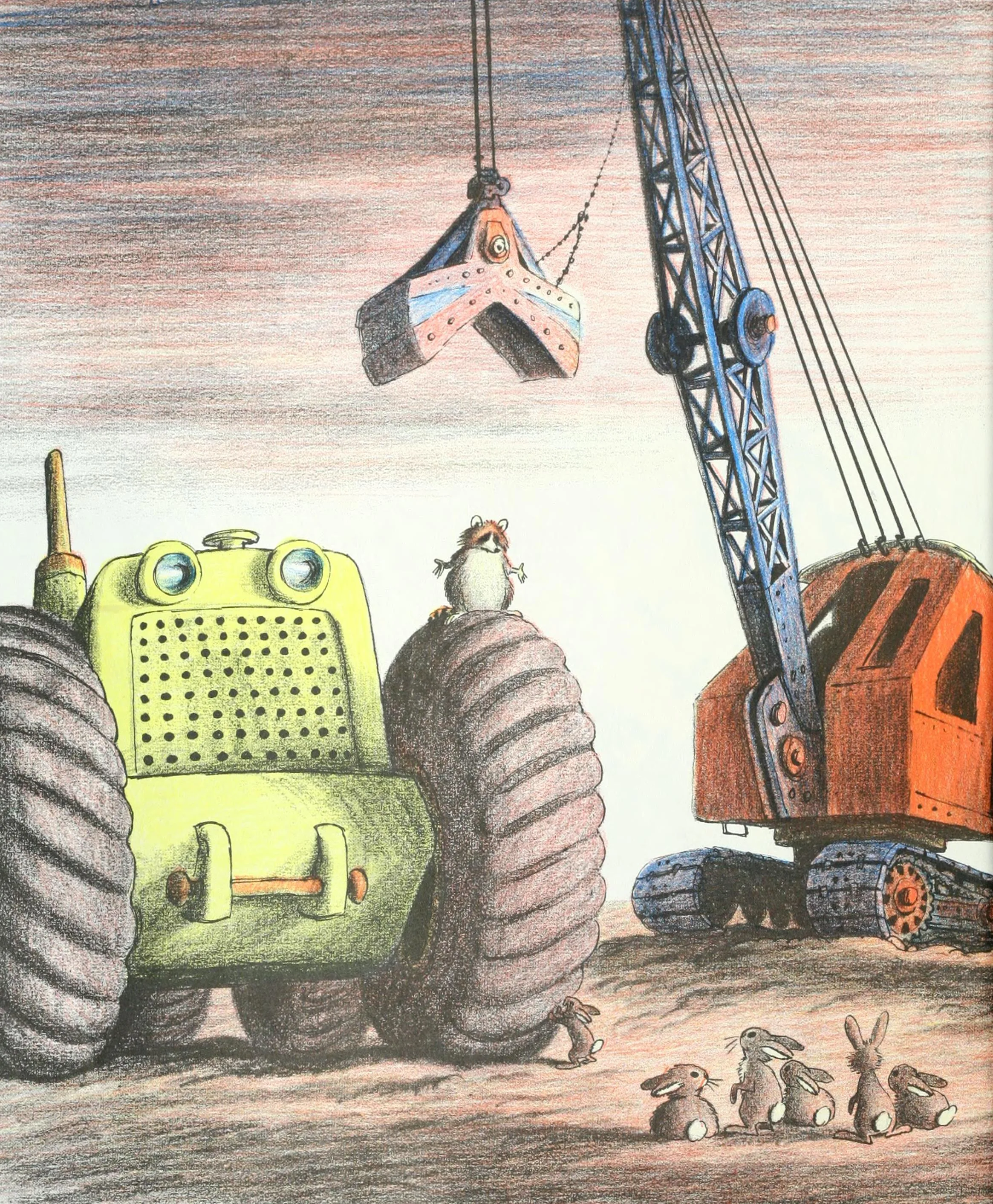 The earth movers and crane close in on the glade
