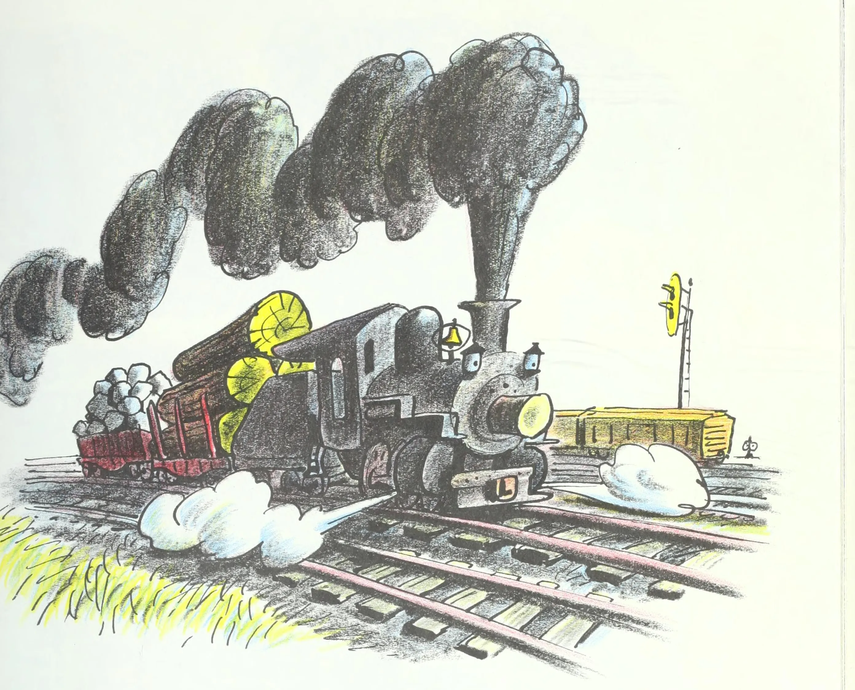 Old Smokey switching freight cars in the yard