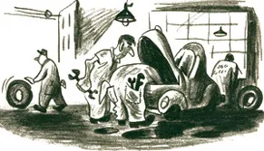 Susie in the garage, story sketch by Bill Peet, c.1951