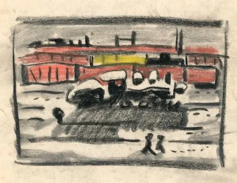 A small sketch of a switch engine in the snow by Bill Peet