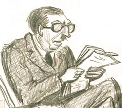 Bill Peet's caricature of Walt Disney, the model for Merlin, c.1962
