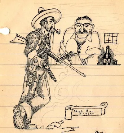 An early Bill Peet drawing of Wild Bill Hickok