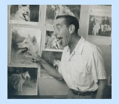 A caricature of Disney story artist Ralph Wright by Bill Peet