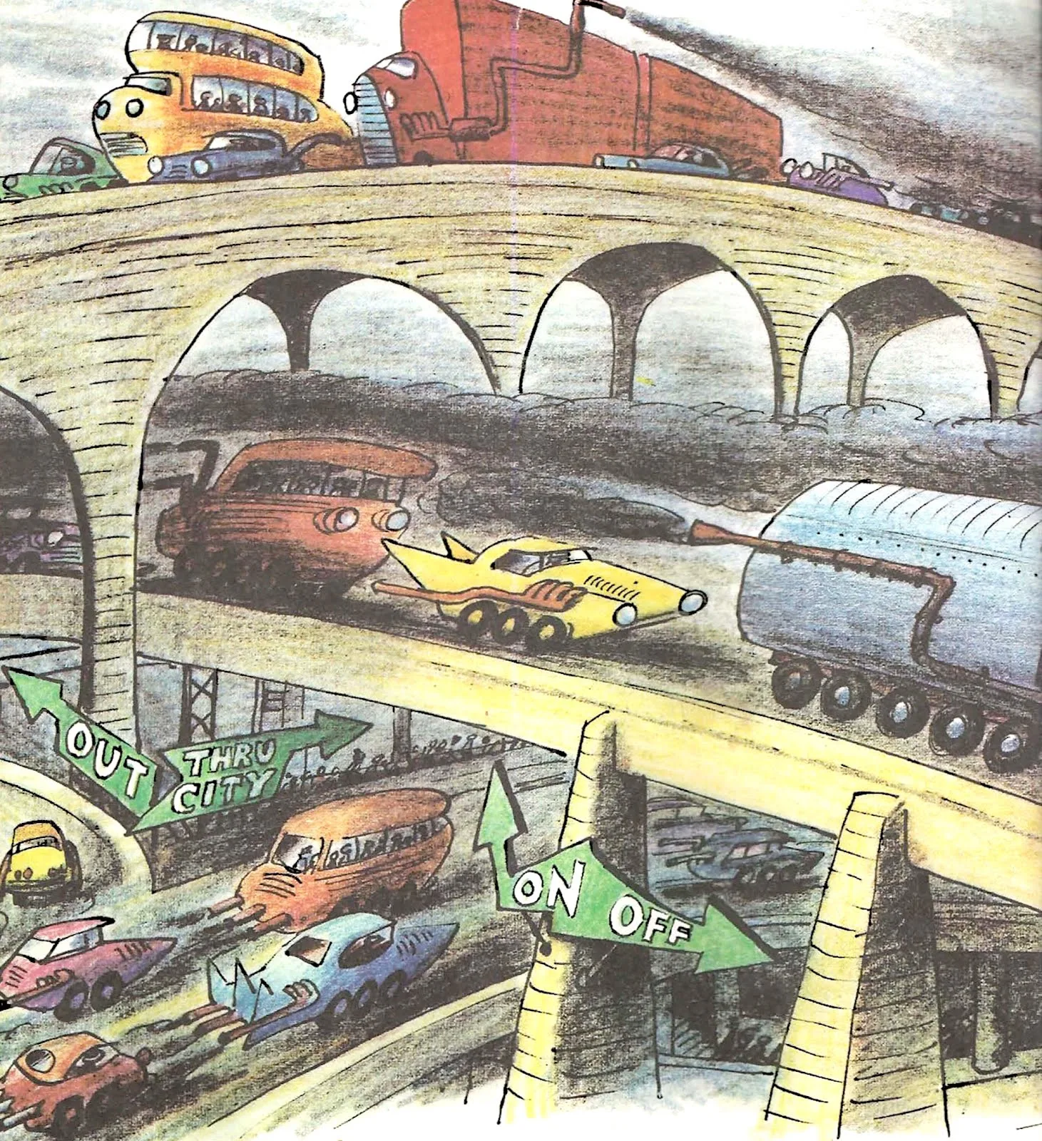 Rush hour in the Pollutians' smog-choked metropolis