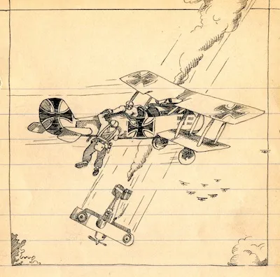 A young Bill Peet's drawing of a World War I airplane
