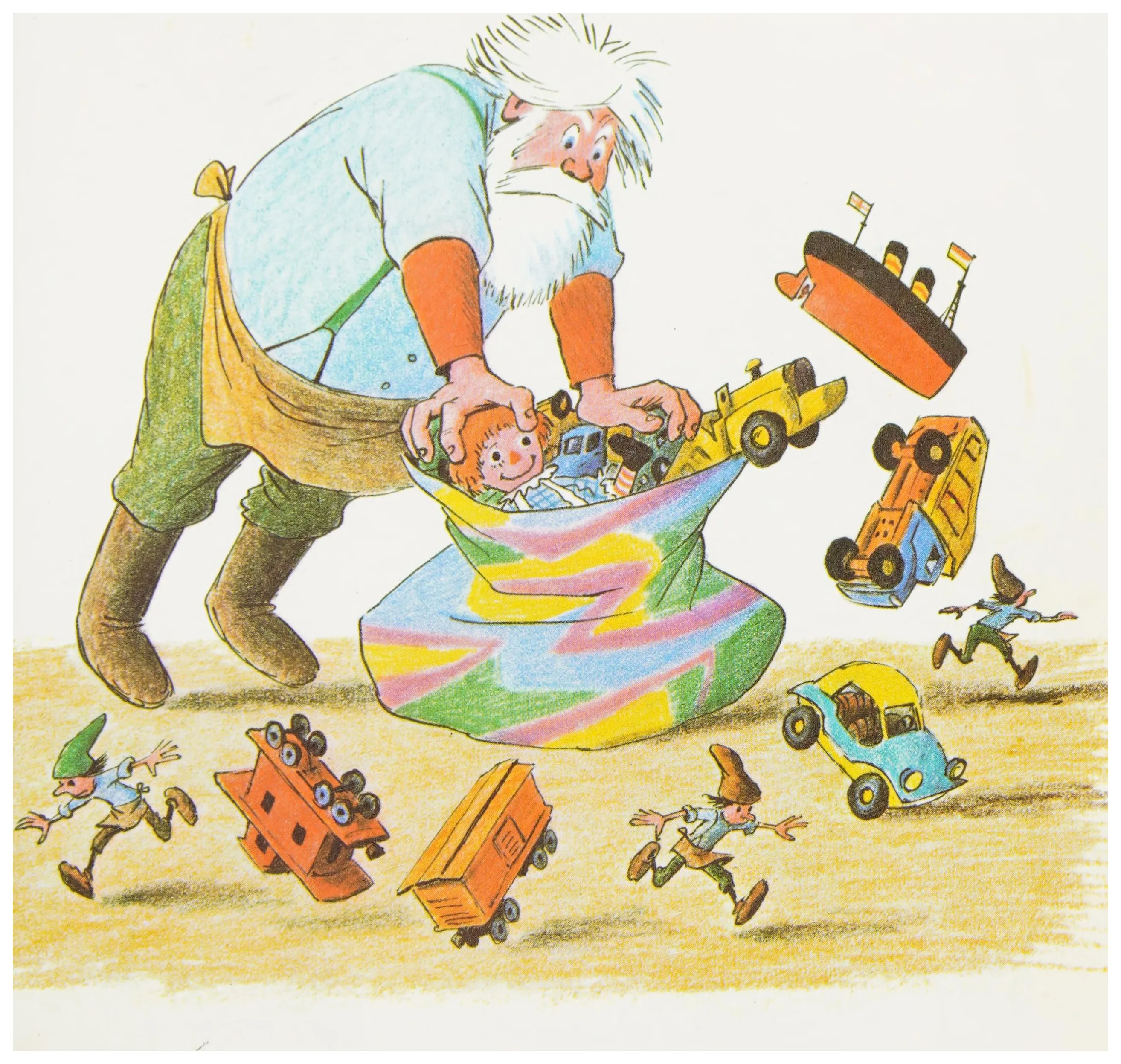 Cramming the magical sack full of toys