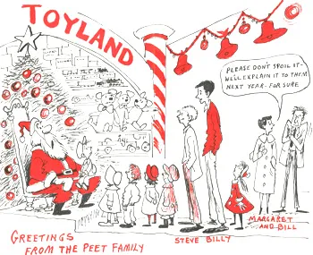 A hand-made Christmas card by Bill Peet featuring Santa Claus